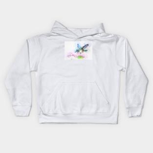 Flying hummingbird with pink flower Kids Hoodie